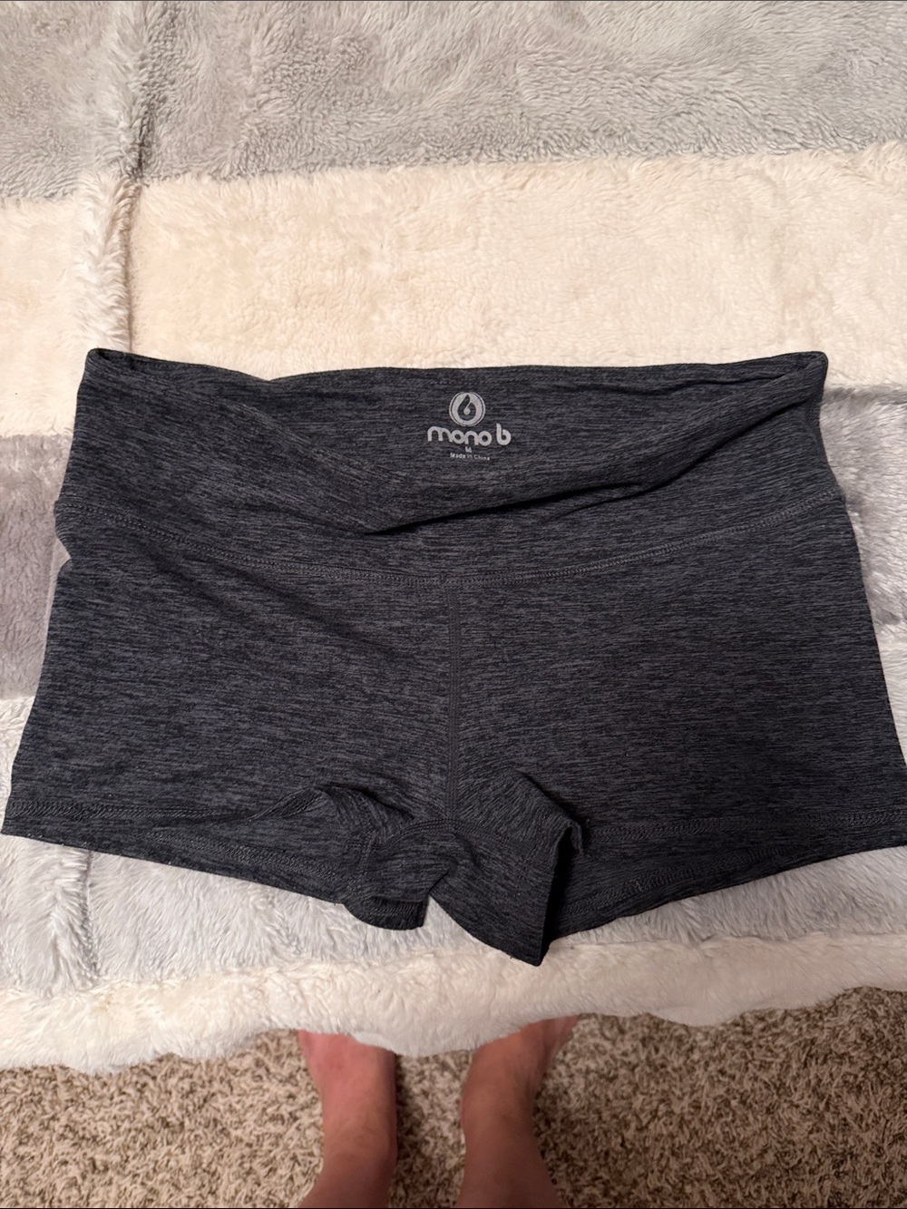 (3)Mono B Charcoal Heather High-Waist Active Shorts